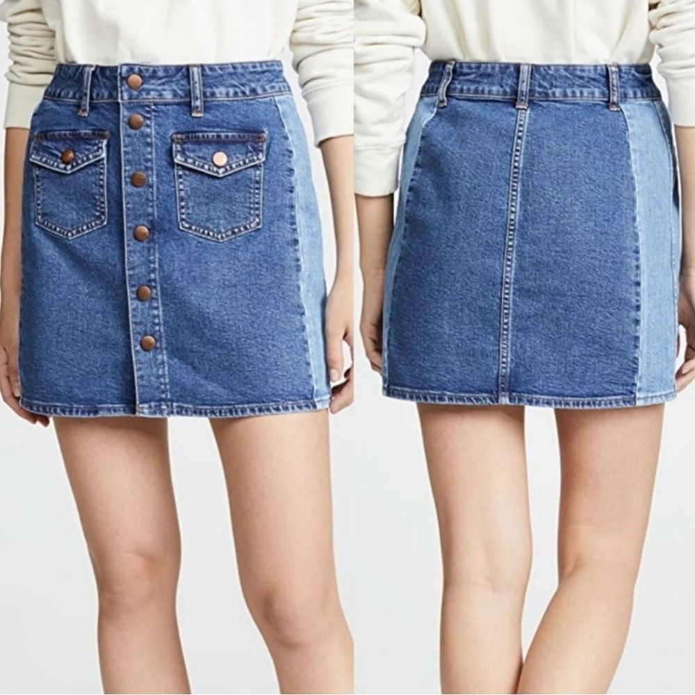 Madewell Stretch Denim Pieced Edition 2-Tone Straight Mini Skirt Sz 31